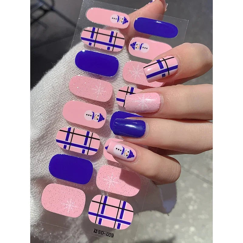 Festive Winter Snowflake Semi-Cured Gel Nail Wraps for Holiday Manicures