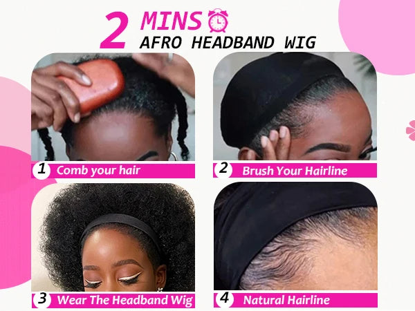 Short Kinky Curly Afro Puff Headband Wig for Daily Use