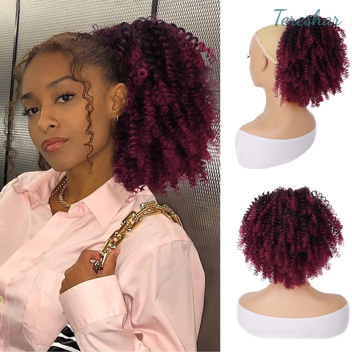 Short Kinky Curly Drawstring Ponytail Hair Extension for Instant Volume