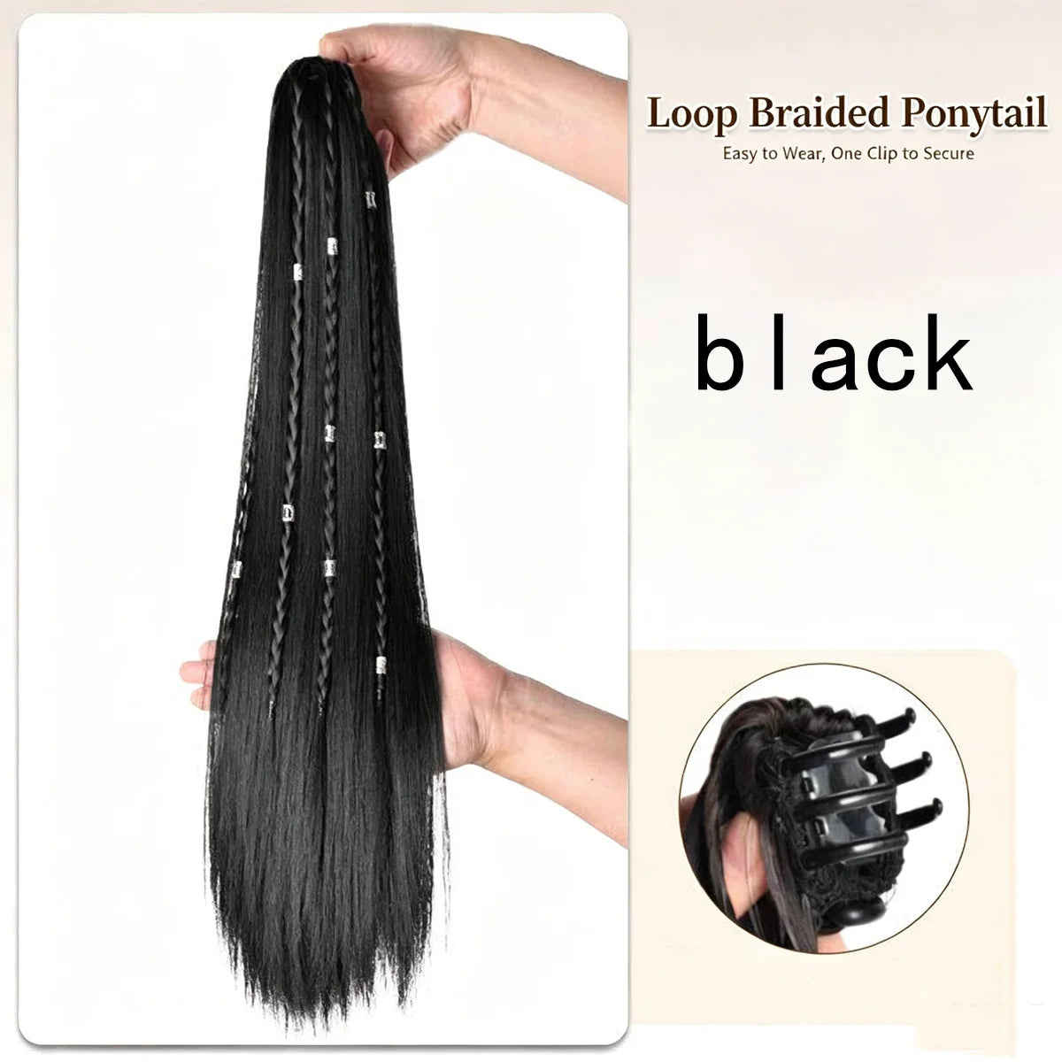 Synthetic Loop Braid Ponytail Clip In Hair Extension with Beads - 13