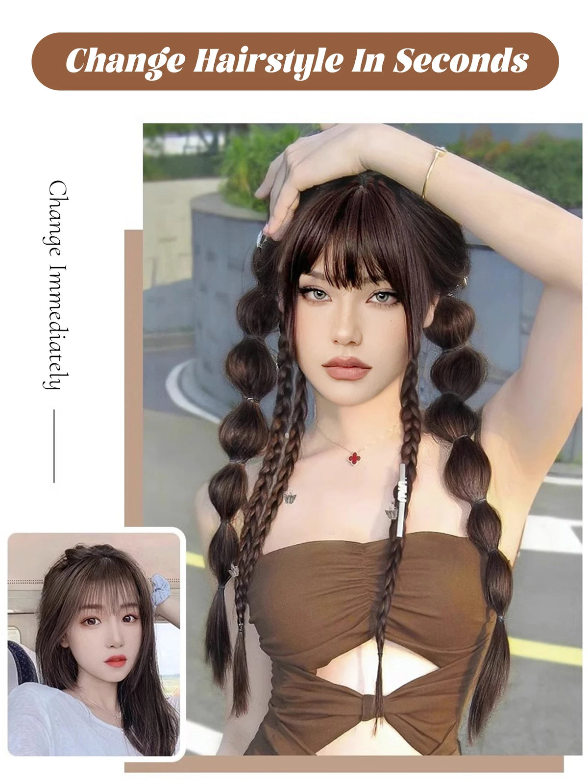 18-Inch Synthetic Bubble Braid Ponytail Extension with Rubber Band