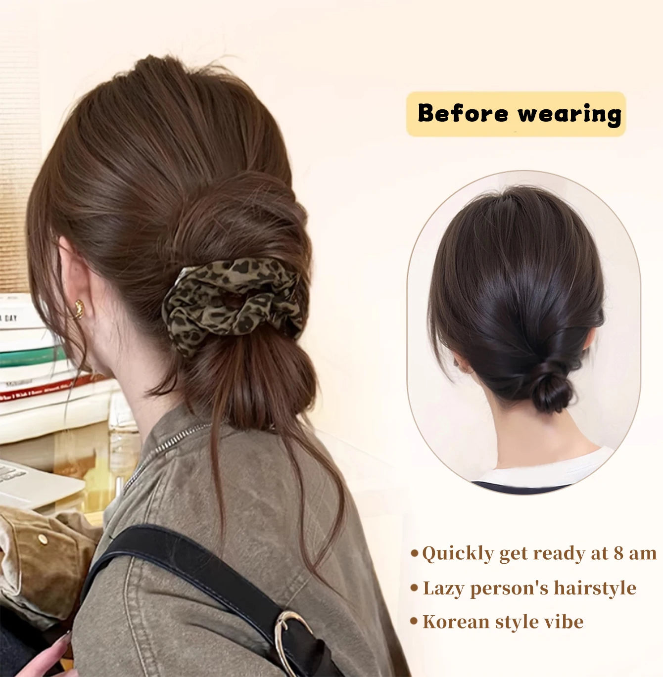 Leopard Print Claw Clip Messy Bun Hair Extension - 8