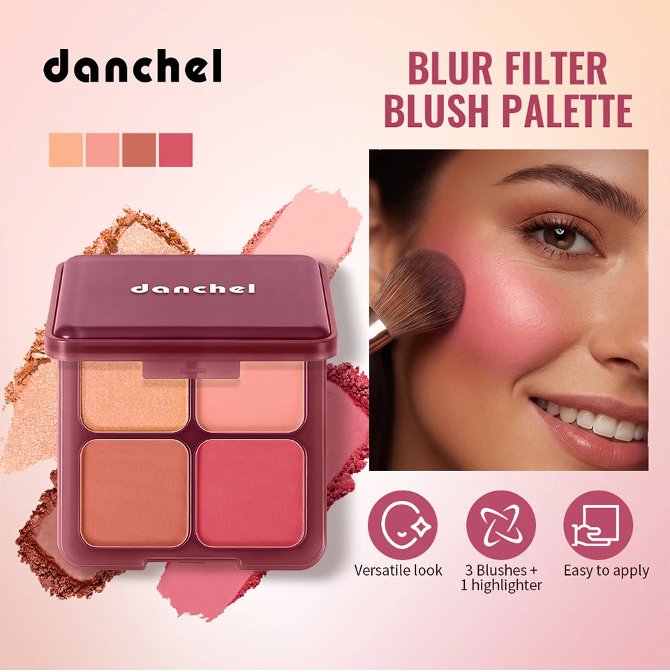 4-Shade Matte and Shimmer Blush Palette for Soft Focus Cheek Makeup - 7