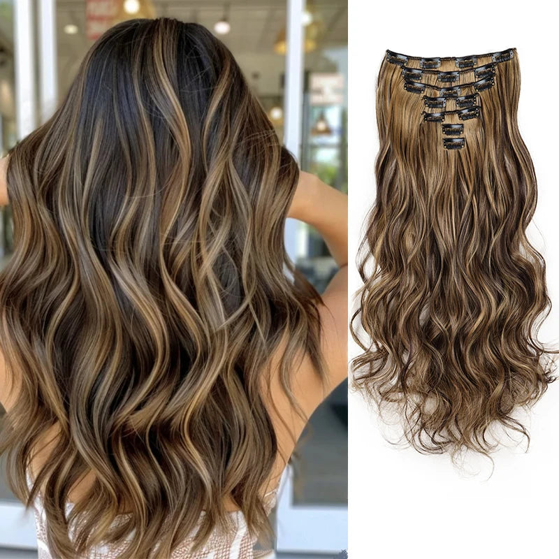 Wavy Curly Clip-In Hair Extension Set for Women - 1