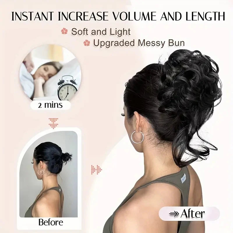 Messy Curly Hair Bun Extension with Elastic Rubber Band - 5
