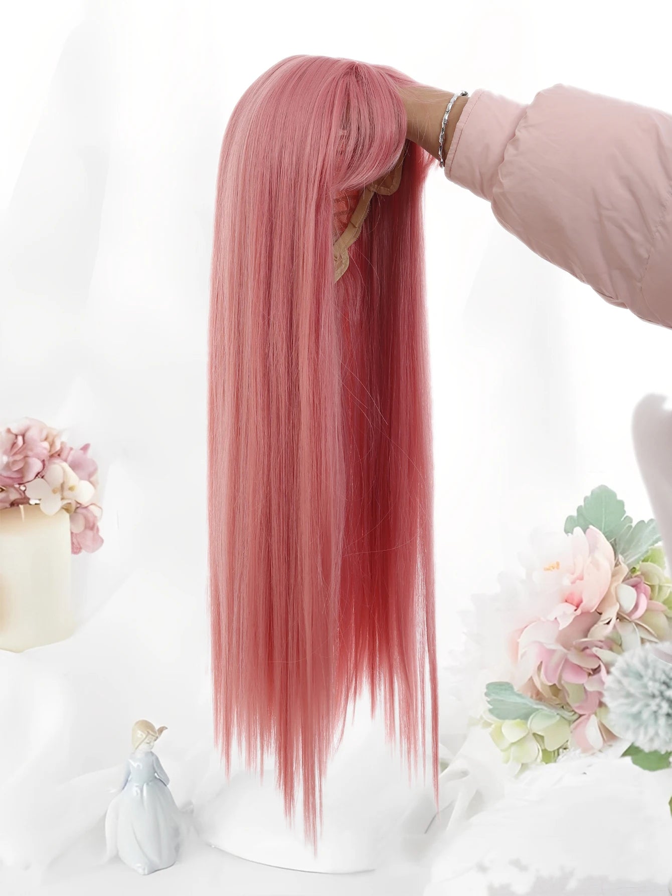 24 Inch Long Pink Cosplay Wig with Bangs - 14