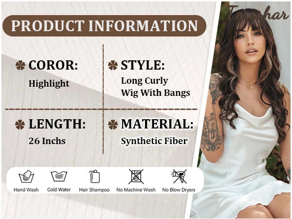 Long Wavy Synthetic Wig with Bangs for Daily Use and Parties - 9