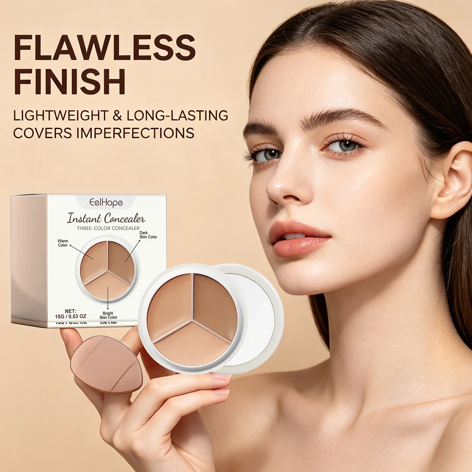 3-Color Cream Concealer Palette for Dark Circles and Blemish Coverage - 4