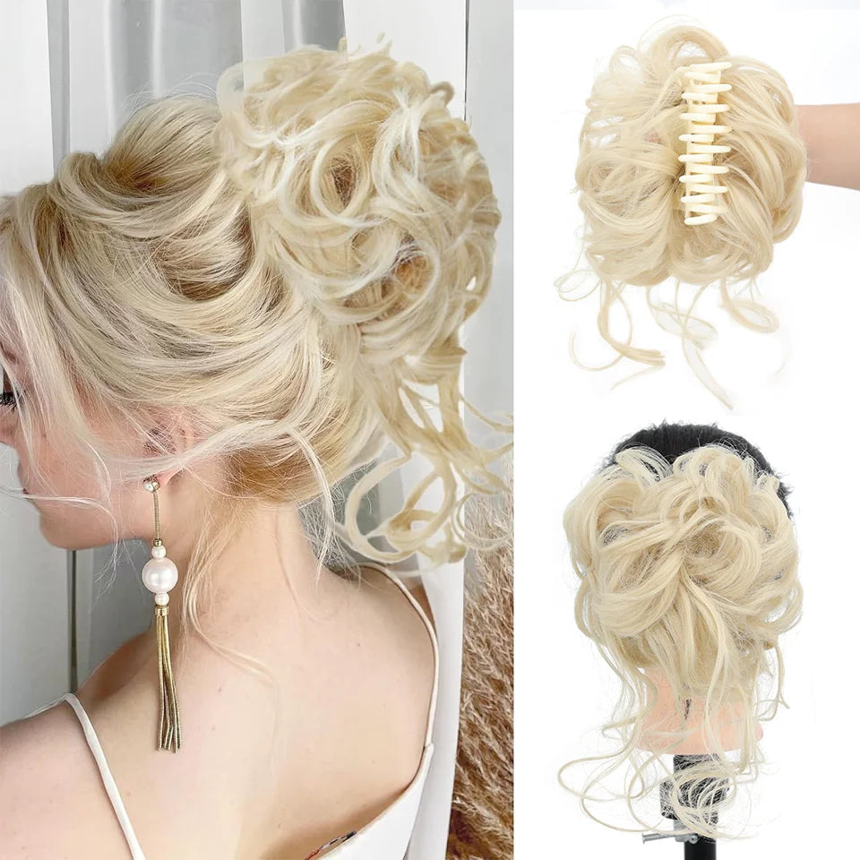 Messy Curly Claw Clip Hair Bun Extension - 9