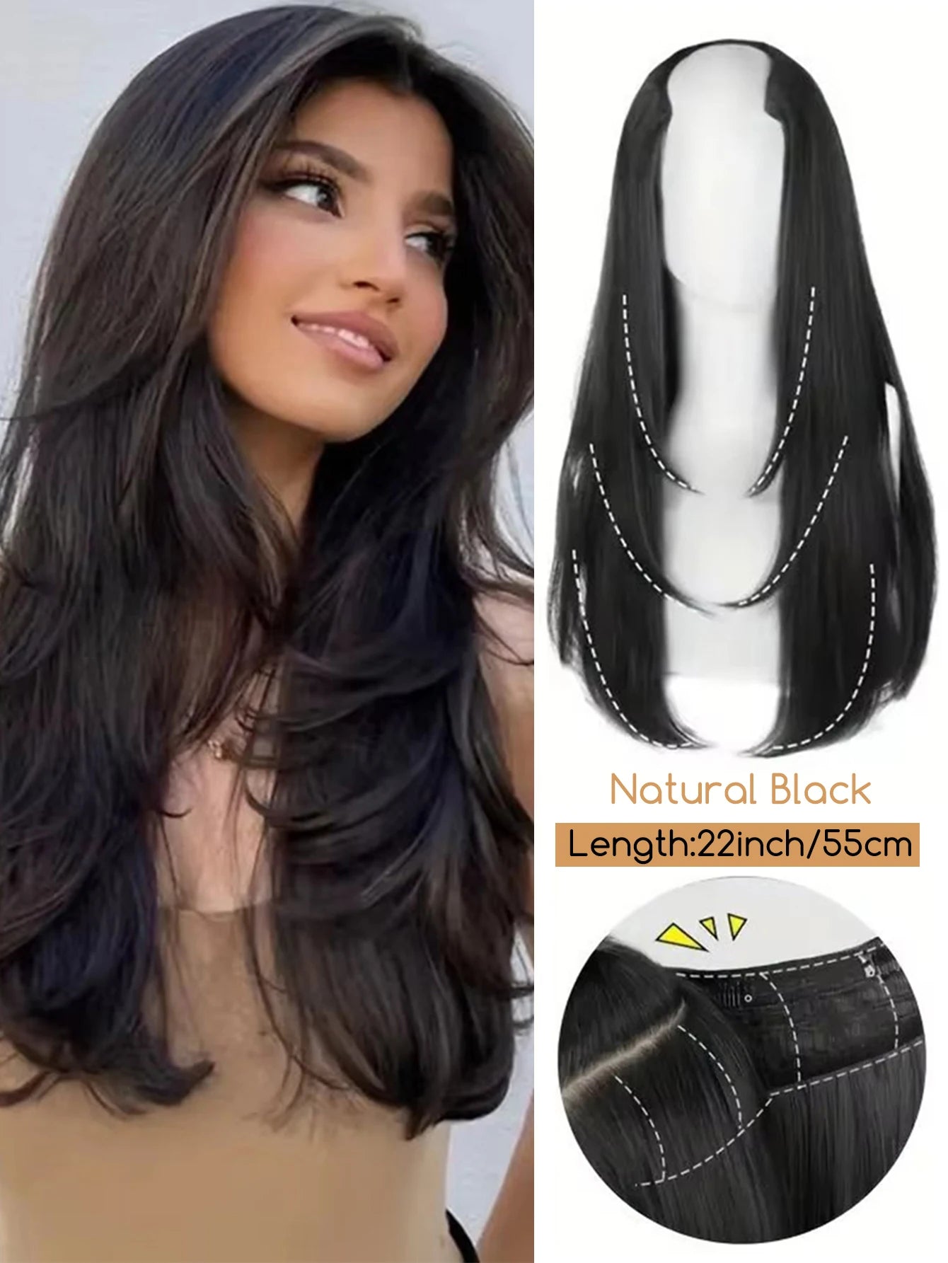 V-Shaped Straight Clip-In Hair Extensions for Instant Length - 13