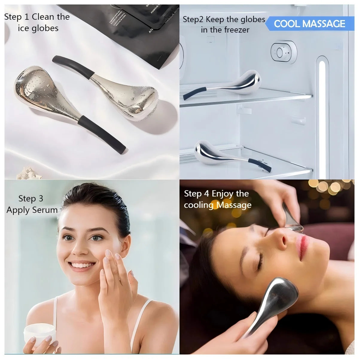 Stainless Steel Cooling Facial Globes for Puffy Eyes and Pore Tightening