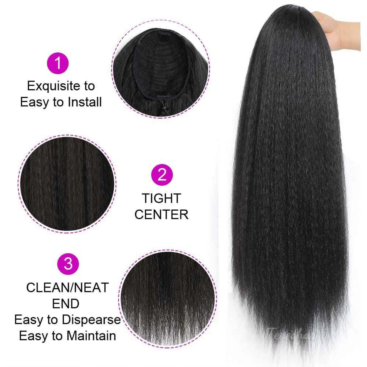 Long Yaki Straight Ponytail Extension with Bangs for Daily Hair Styling