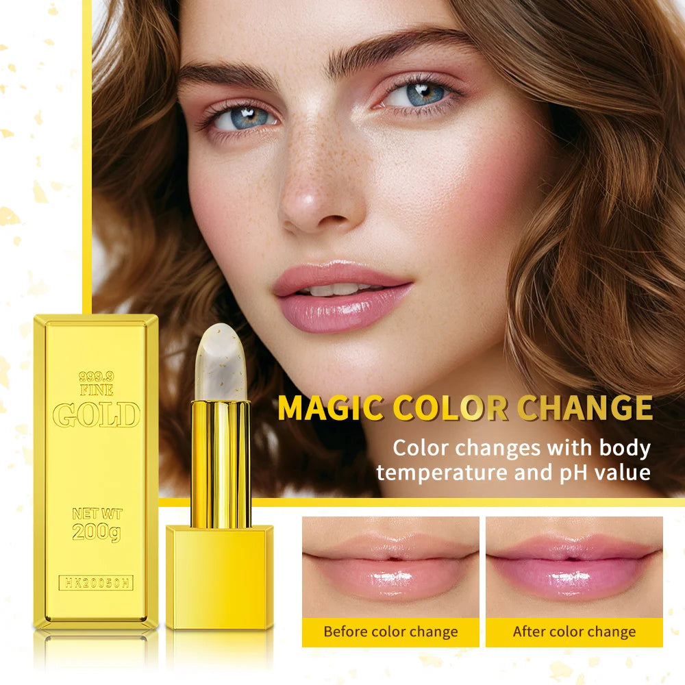 Color Changing Gold Flake Lip Balm for Hydration and Natural Pink Tint
