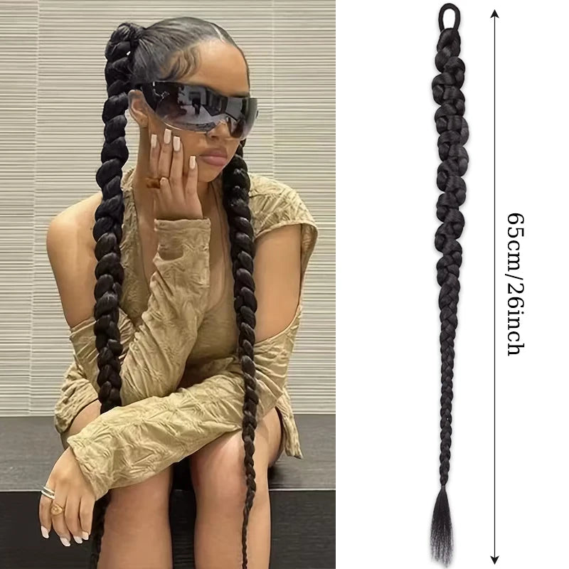 Thick Braided Ponytail Extension with Elastic Hair Tie for Daily Styling - 6