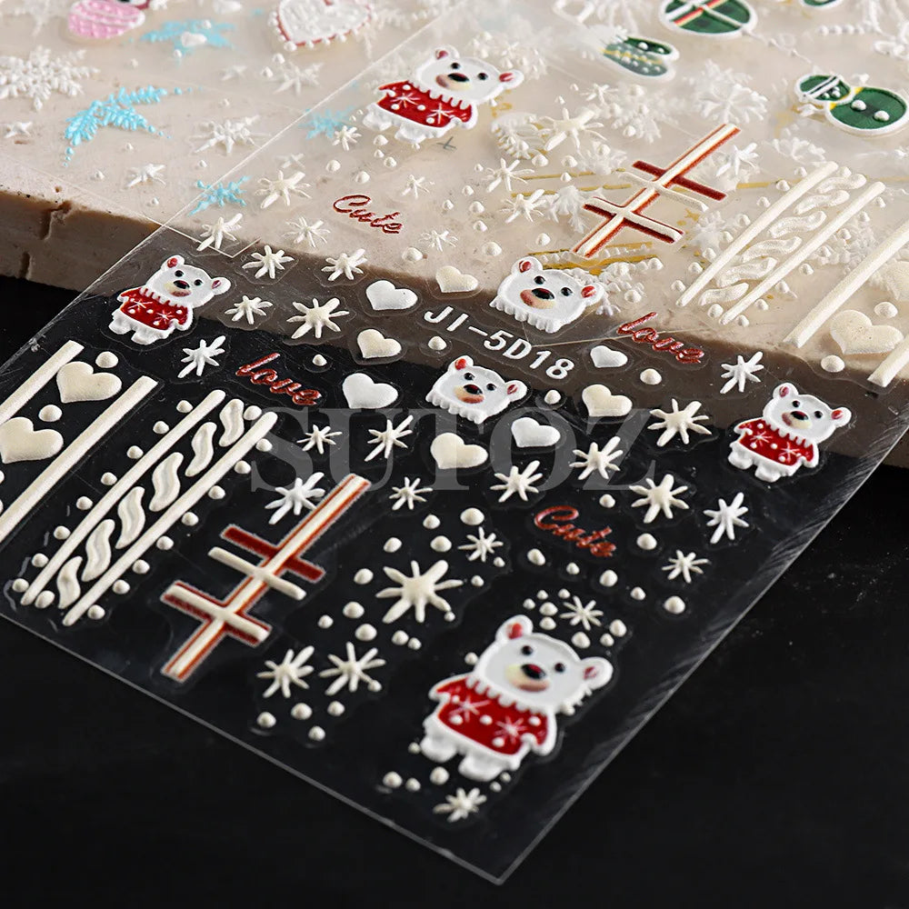 5D Embossed Christmas Nail Art Stickers for Winter Holiday Manicures - 16