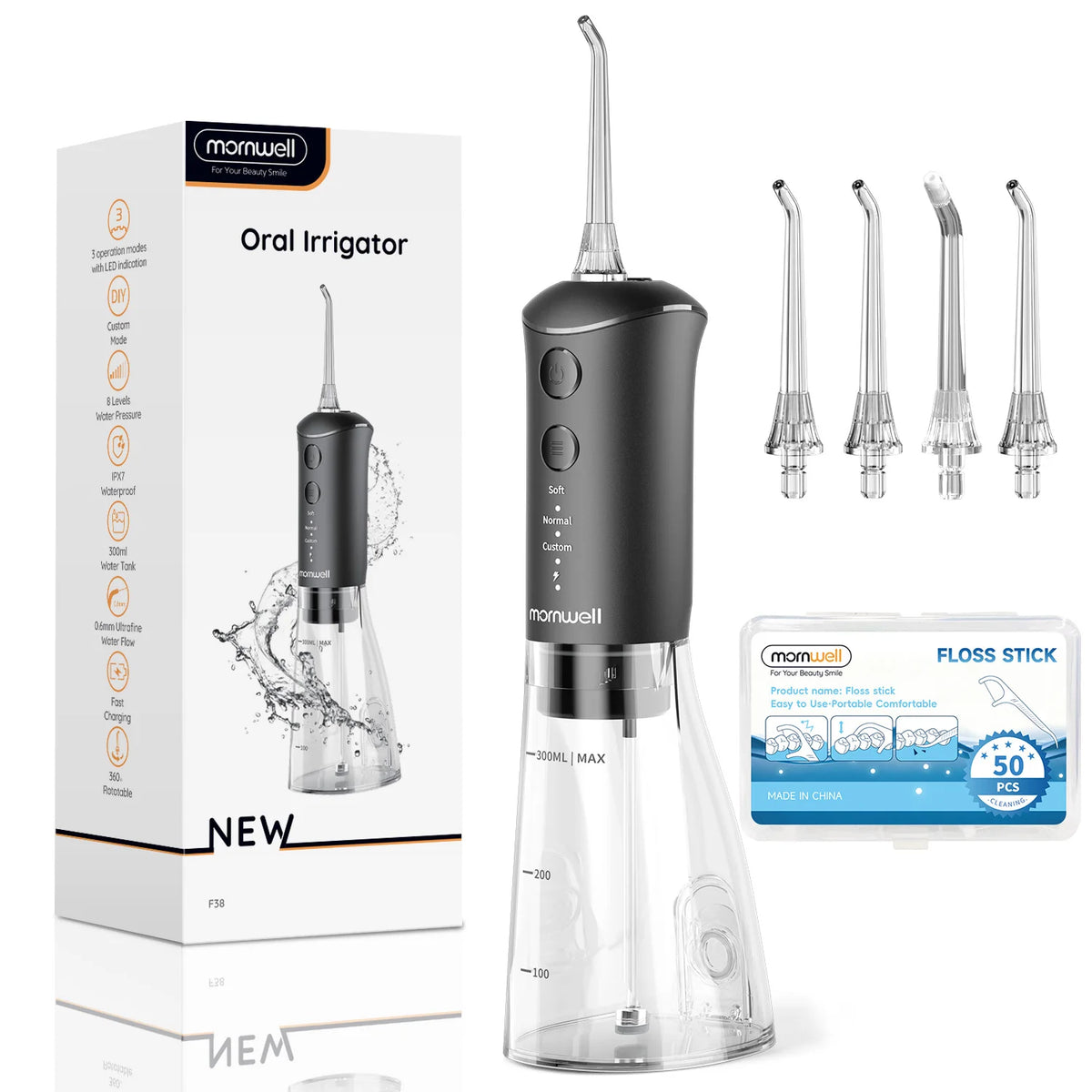 Portable Rechargeable Oral Irrigator with 300ML Water Tank for Dental Care