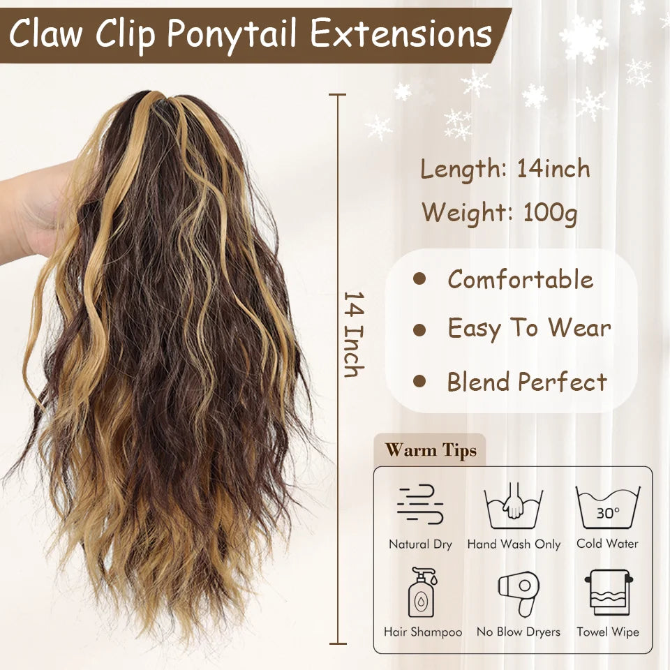 14-Inch Wavy Synthetic Claw Clip Ponytail Extension - 3