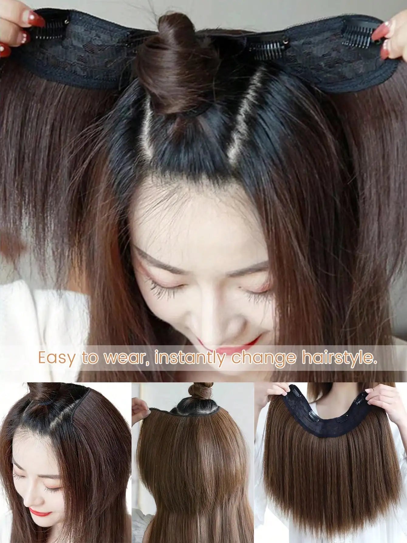 U-Shaped Long Straight Clip-In Hair Extension for Volume - 4