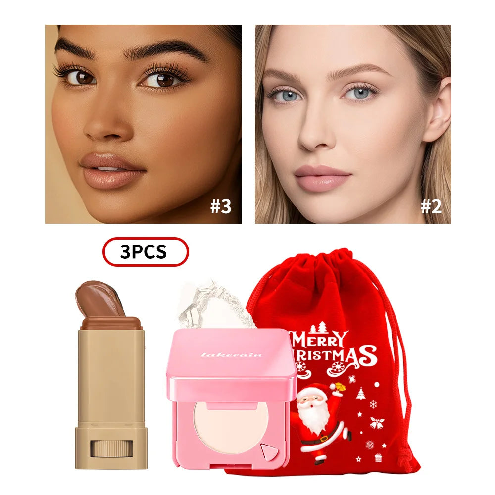 Matte Foundation Stick and Setting Powder Makeup Set for Flawless Skin - 40