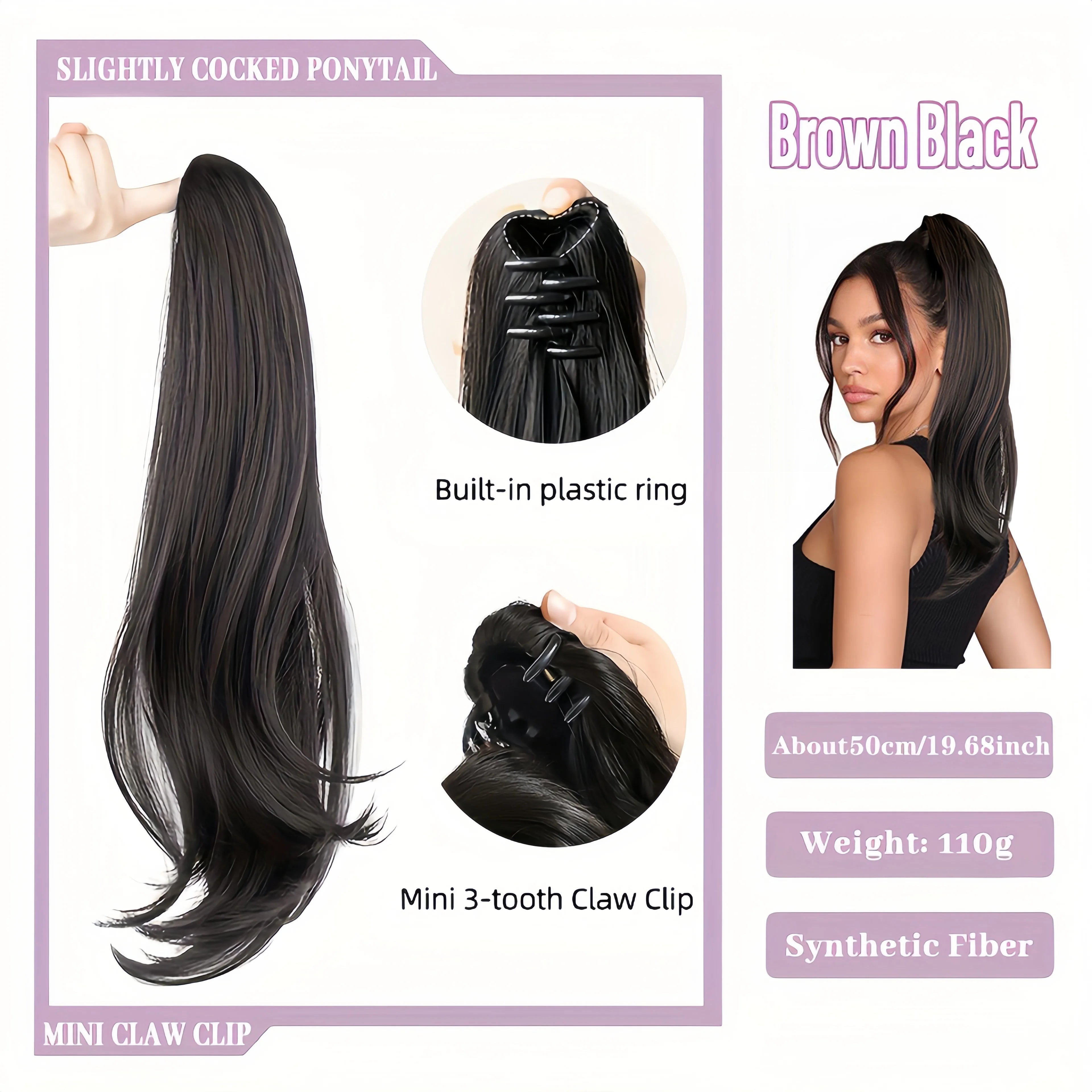 Long Straight Claw Clip Ponytail Extension for Instant Voluminous Hair - 28