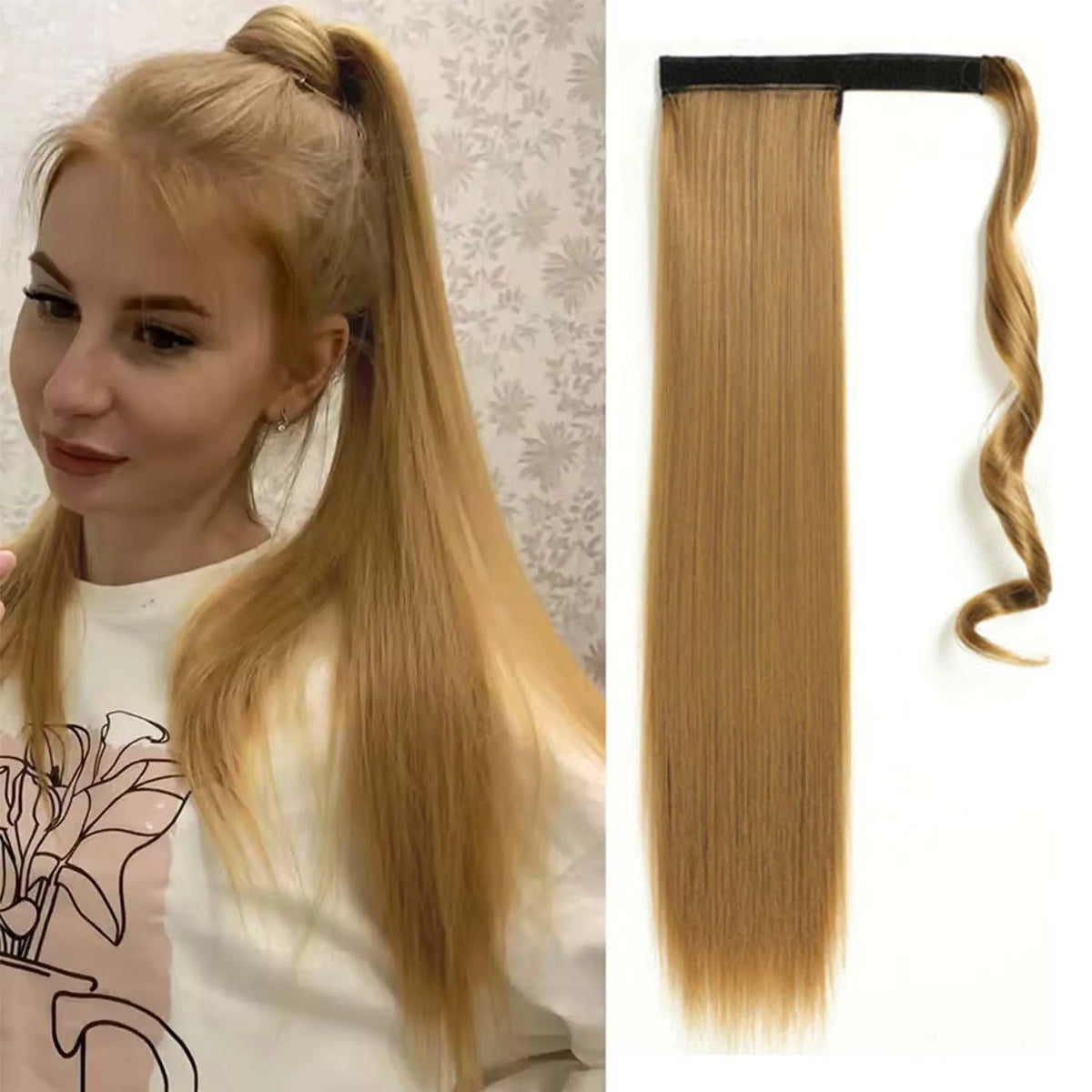 24 Inch Long Straight Wrap Around Ponytail Hair Extension for Women