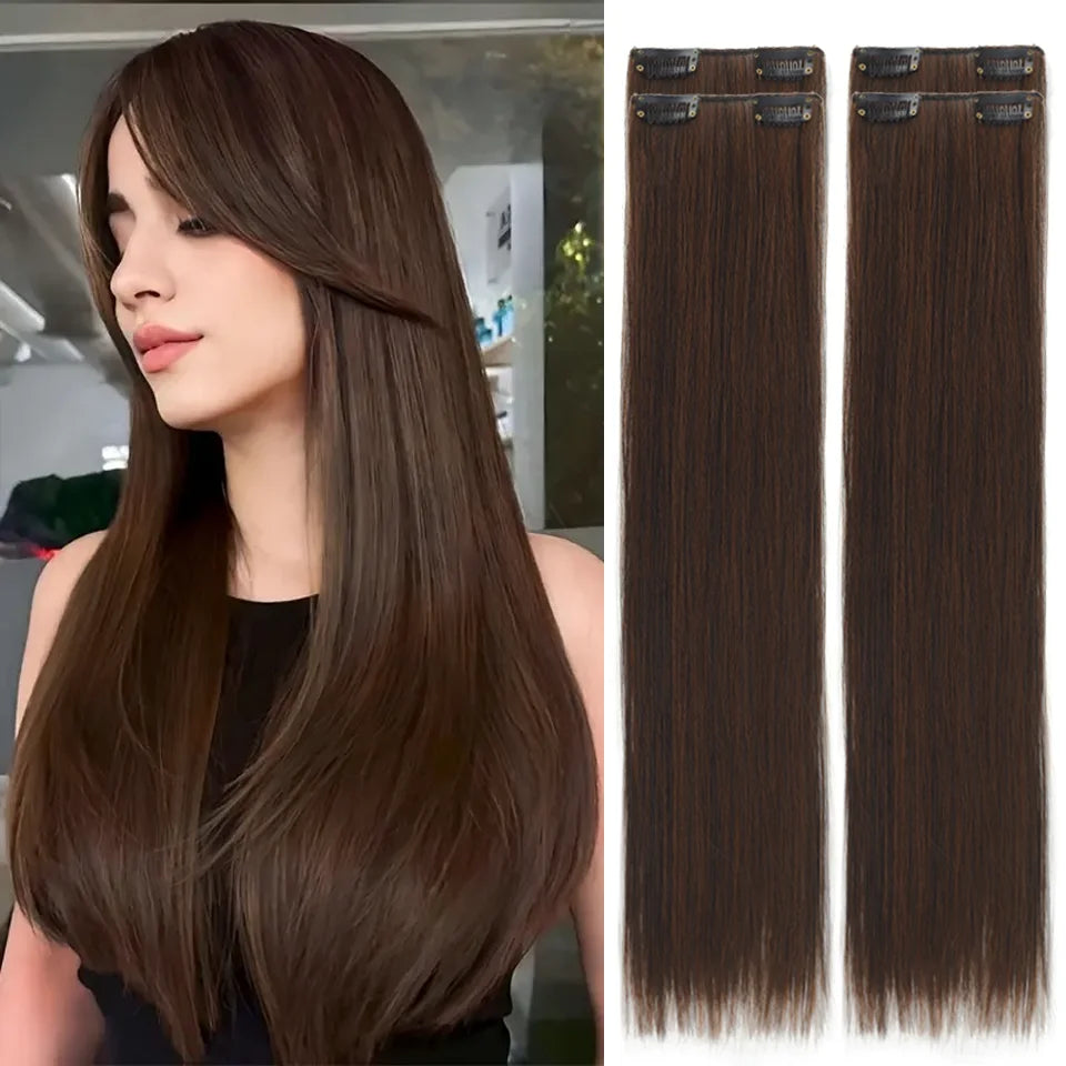 Straight Clip-In Synthetic Hair Extensions Set - 9