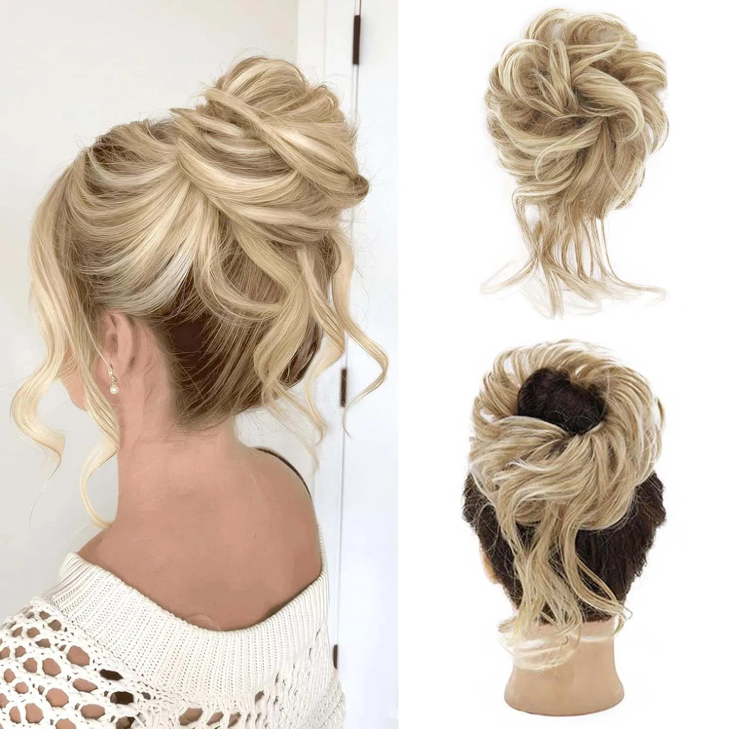 Messy Wavy Hair Bun Scrunchie for Quick Updo Hairstyles - 16