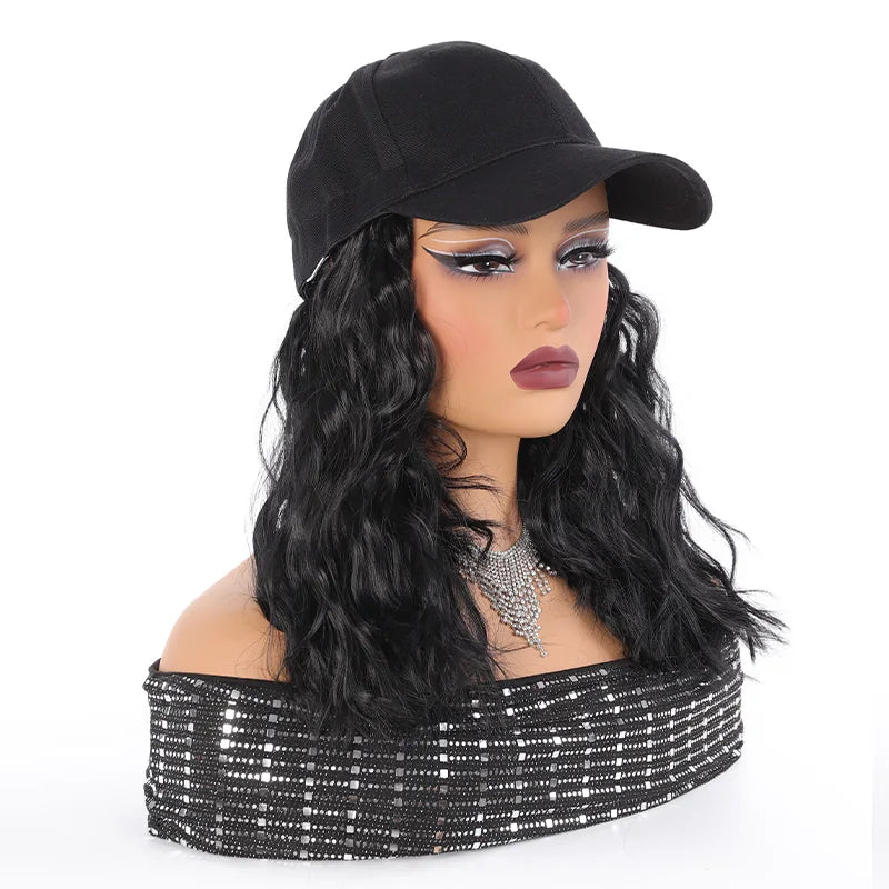 Short Wavy Curly Hair Baseball Cap Wig for Daily Wear