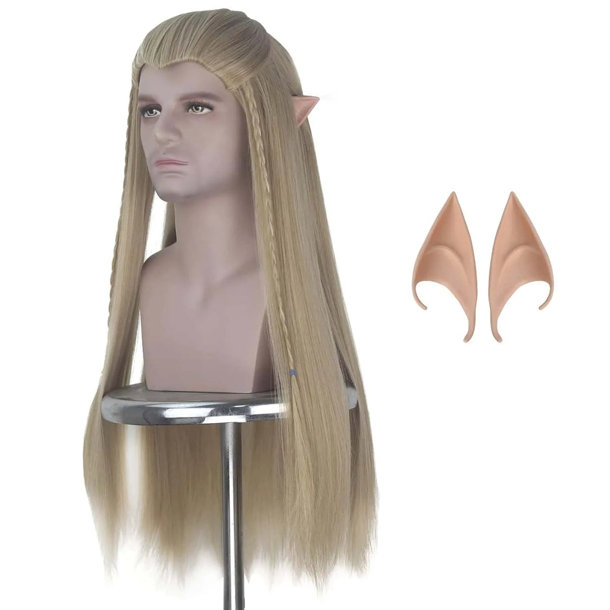 Ash Blonde Long Straight Cosplay Wig with Elf Ears for Men