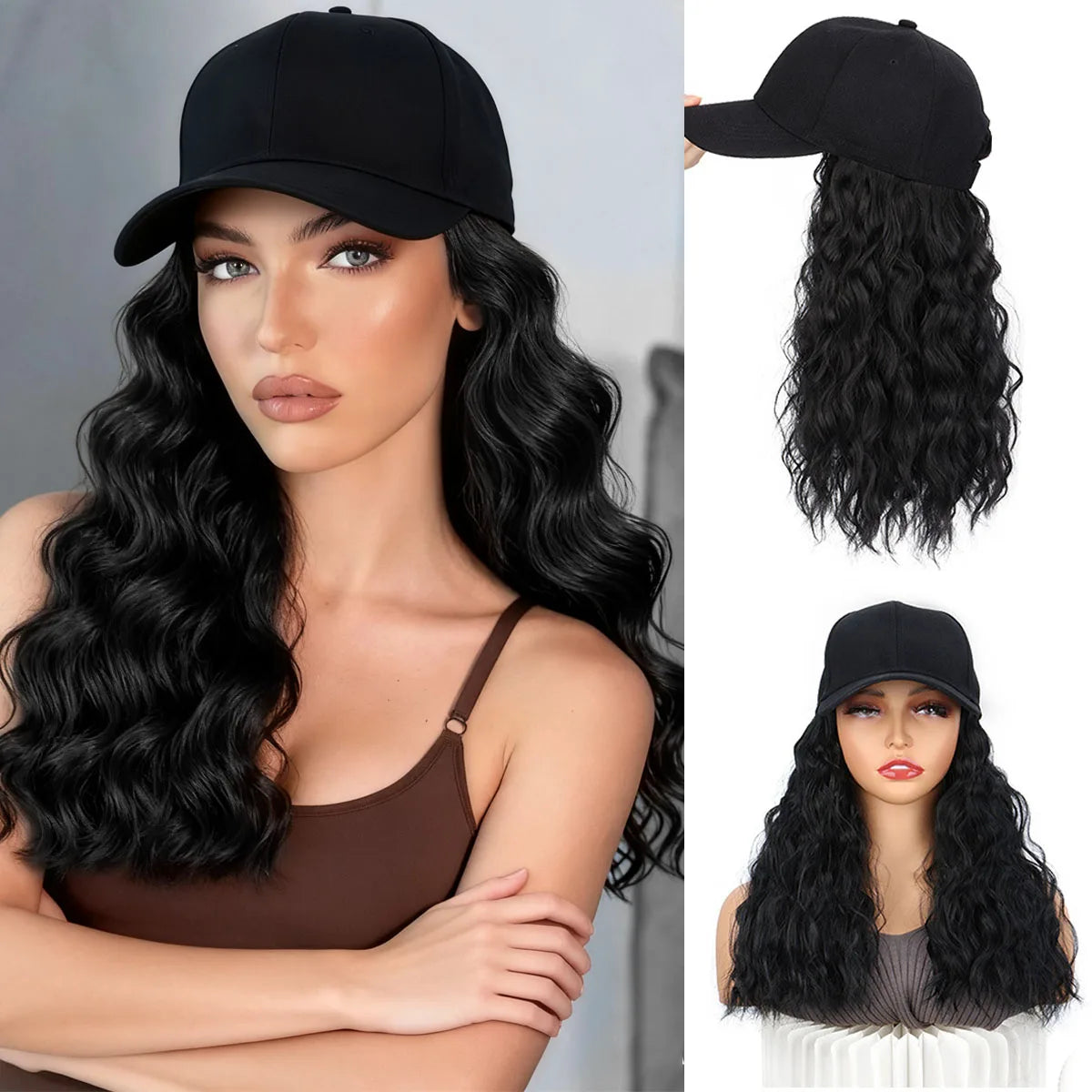 Natural Wave Baseball Cap Wig with Hair Extensions for Women - 11