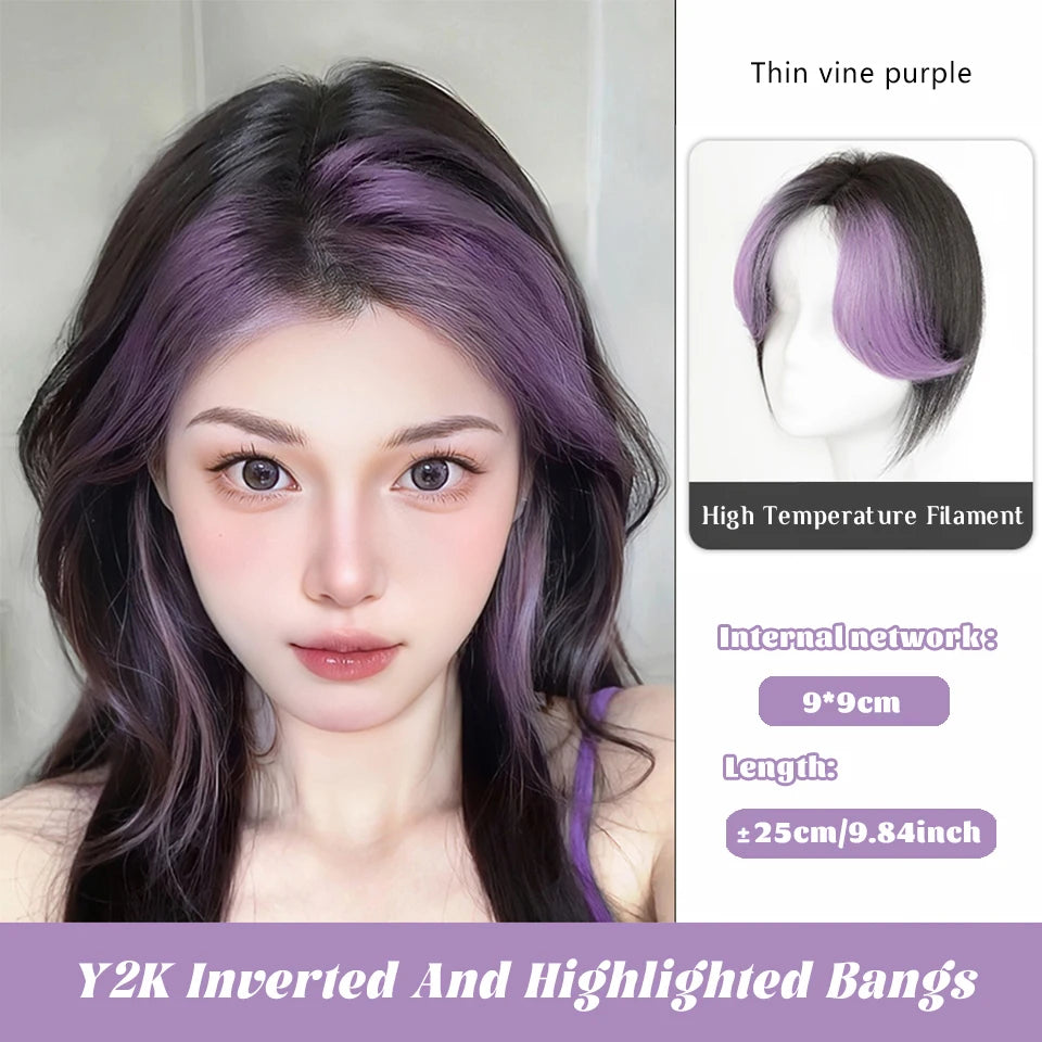 Clip-In Synthetic Hair Topper with Highlighted Middle Part Bangs