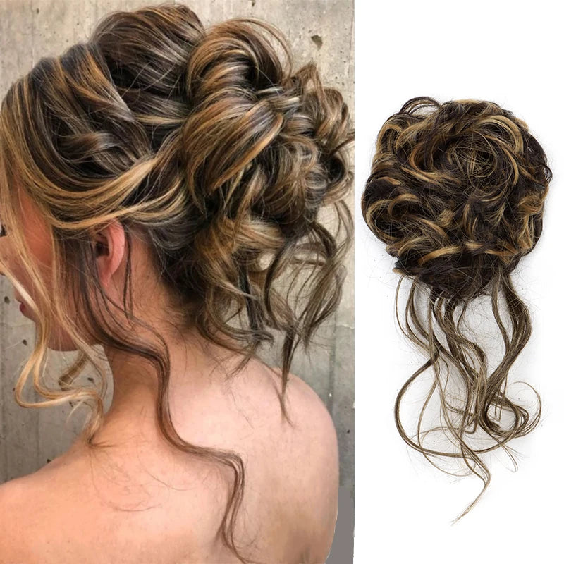 Messy Curly Hair Bun Extension with Elastic Rubber Band - 12