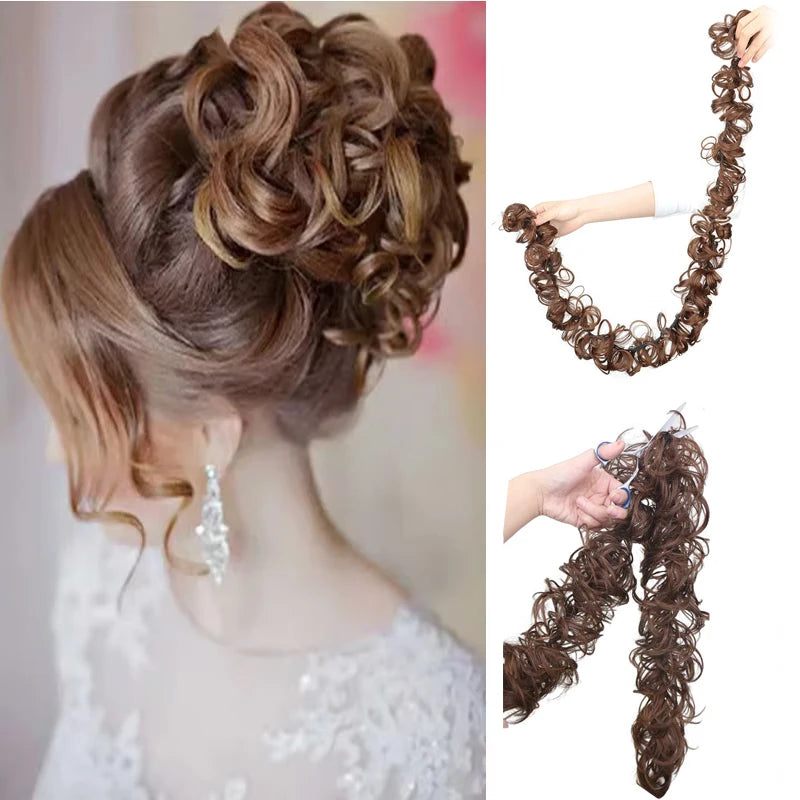 Messy Wavy Hair Bun Scrunchie for Instant Voluminous Updo Hairstyles - 1