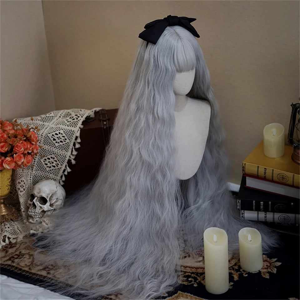 110cm Extra Long Wavy Cosplay Lolita Wig with Bangs - 13
