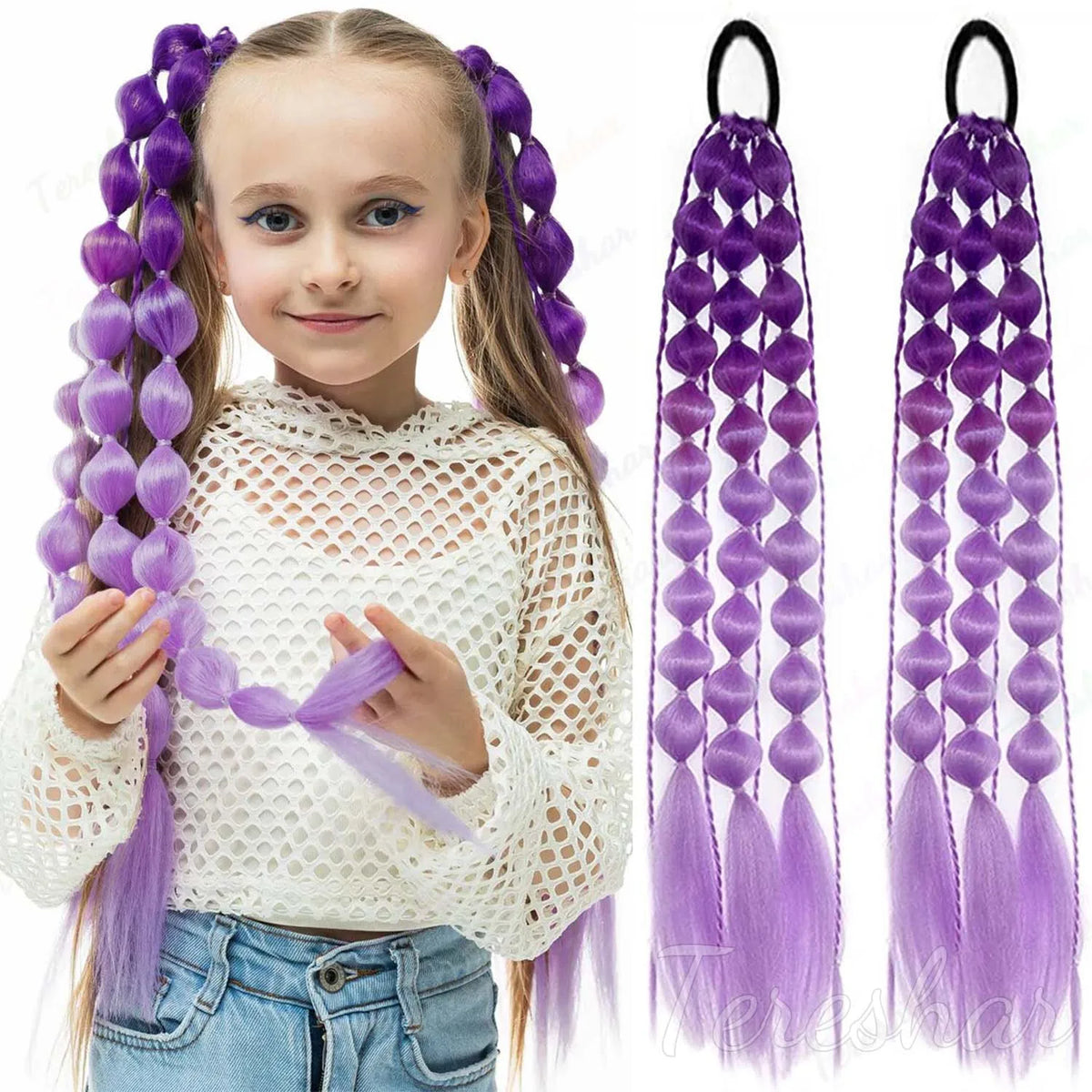 2-Piece Colored Bubble Ponytail Extensions for Festivals and Parties