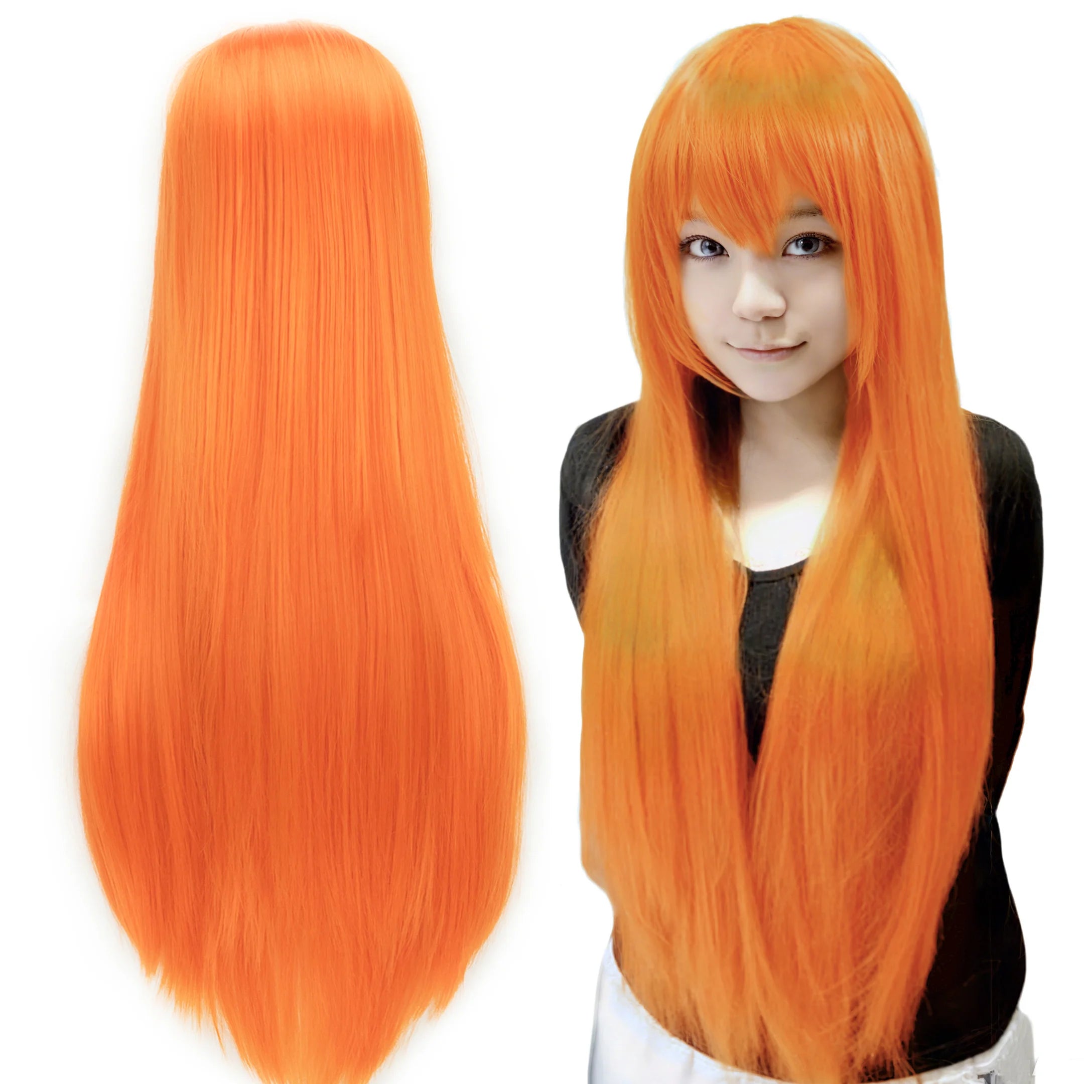 Long Straight Orange Cosplay Wig for Halloween and Costume Parties - 1