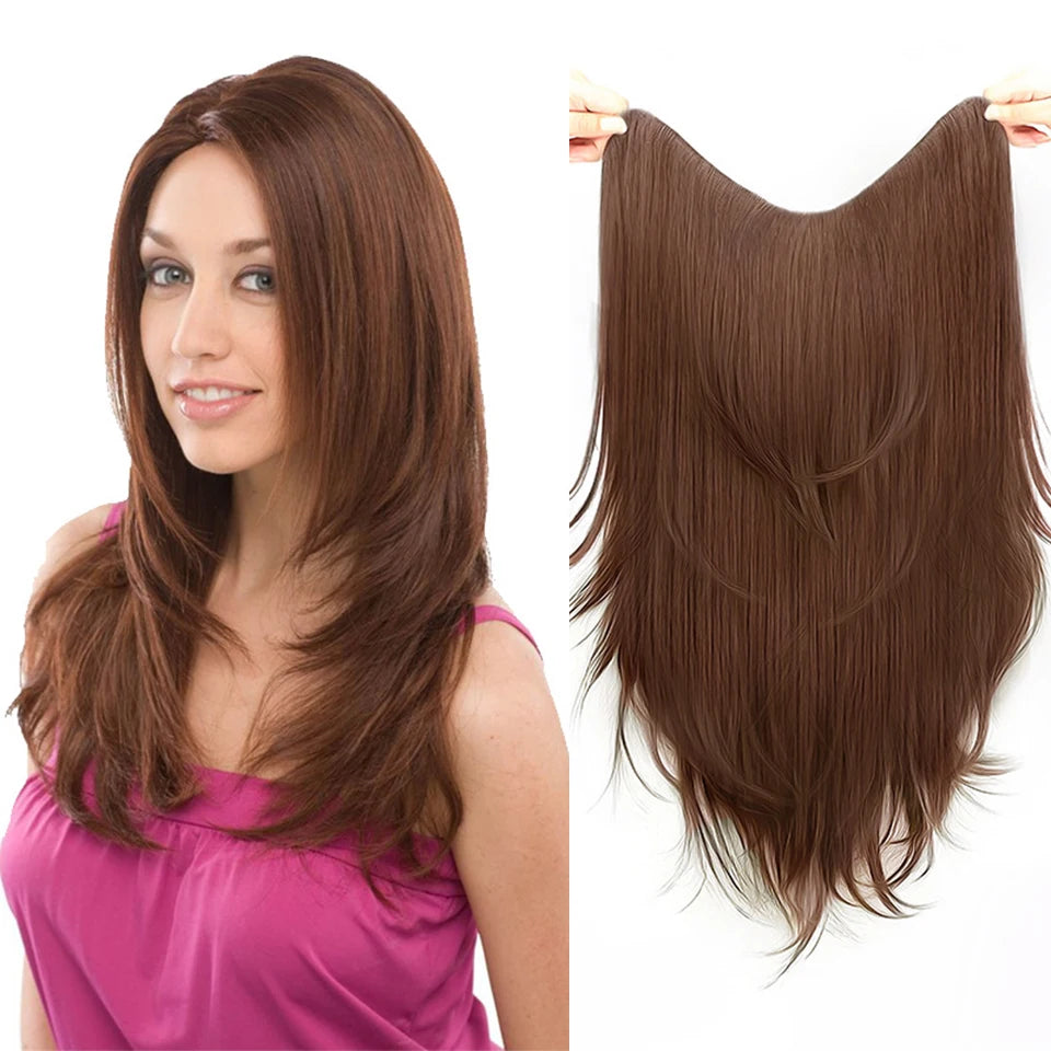 One-Piece Straight Layered Hair Extension with Clips for Women - 8