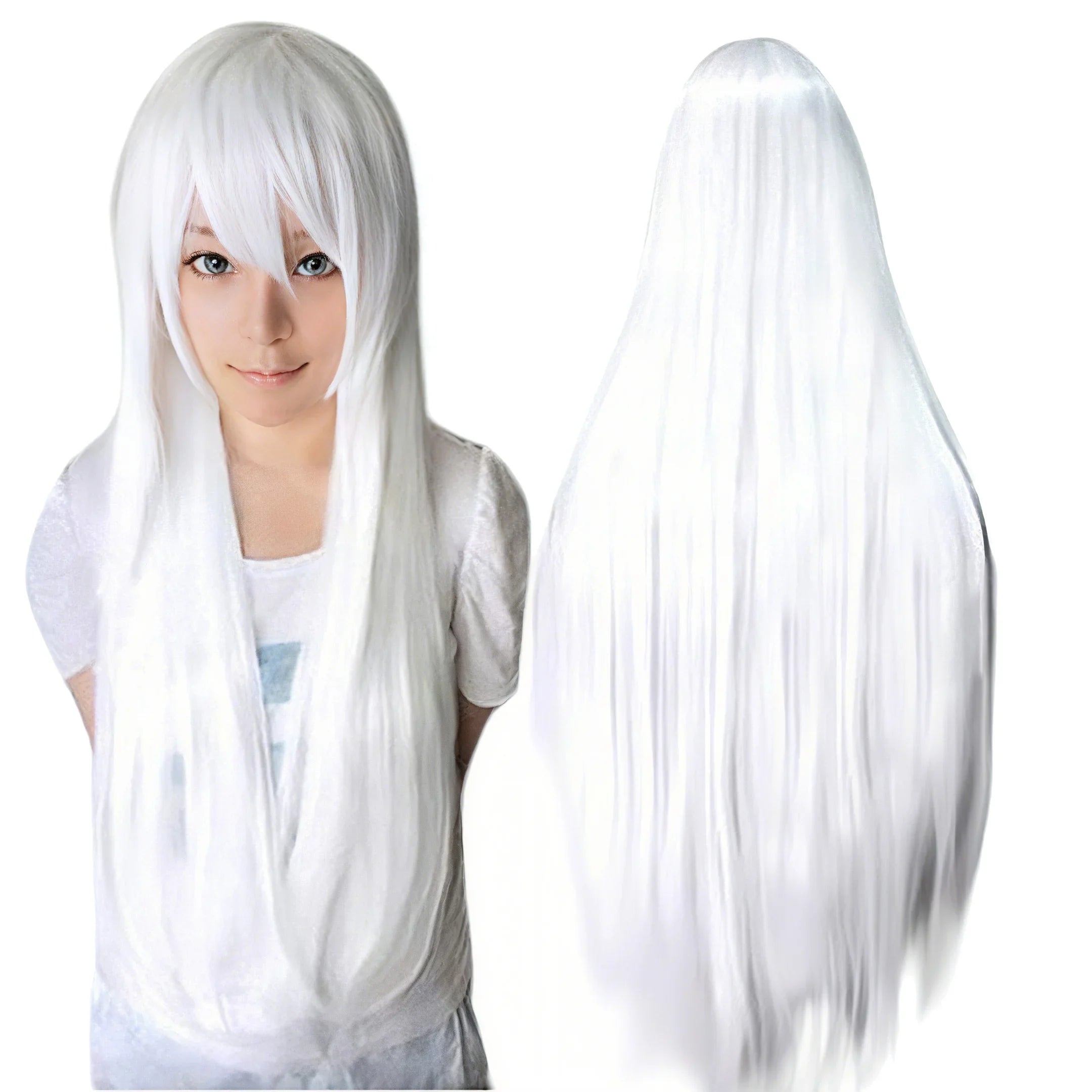 Long Straight Silver White Wig for Cosplay and Costume Parties - 6