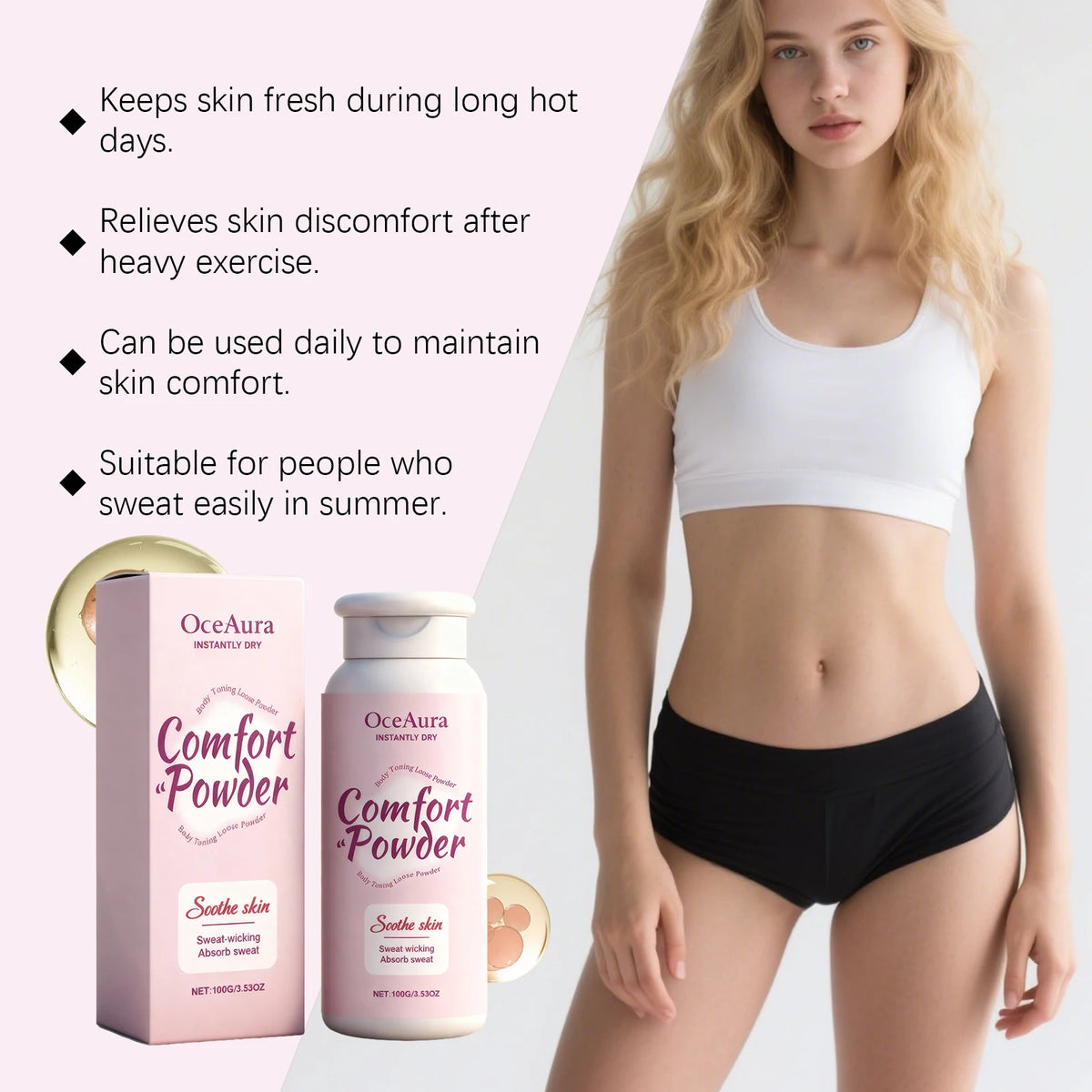 All-Over Body Powder for Instant Sweat Absorption and Skin Comfort