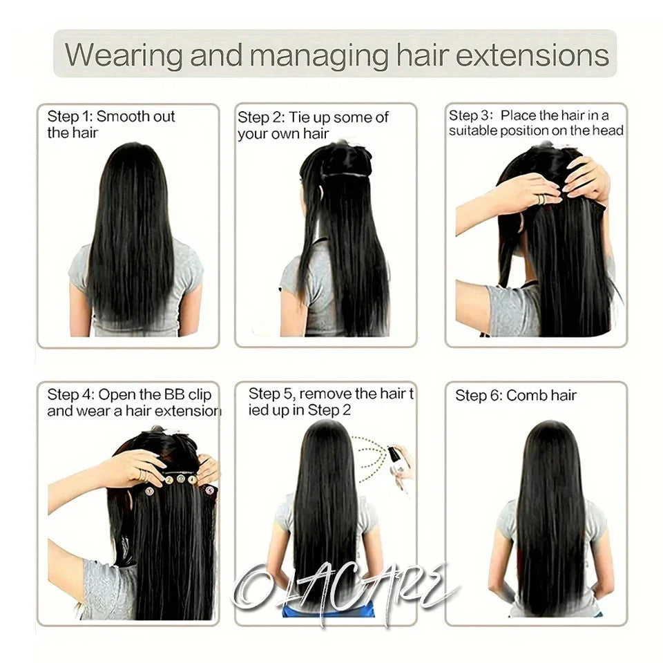 24-Inch Long Straight Clip-In Hair Extensions for Women - 6