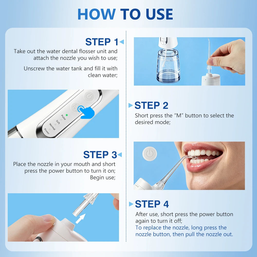 Portable Rechargeable Water Flosser for Deep Teeth and Gum Cleaning