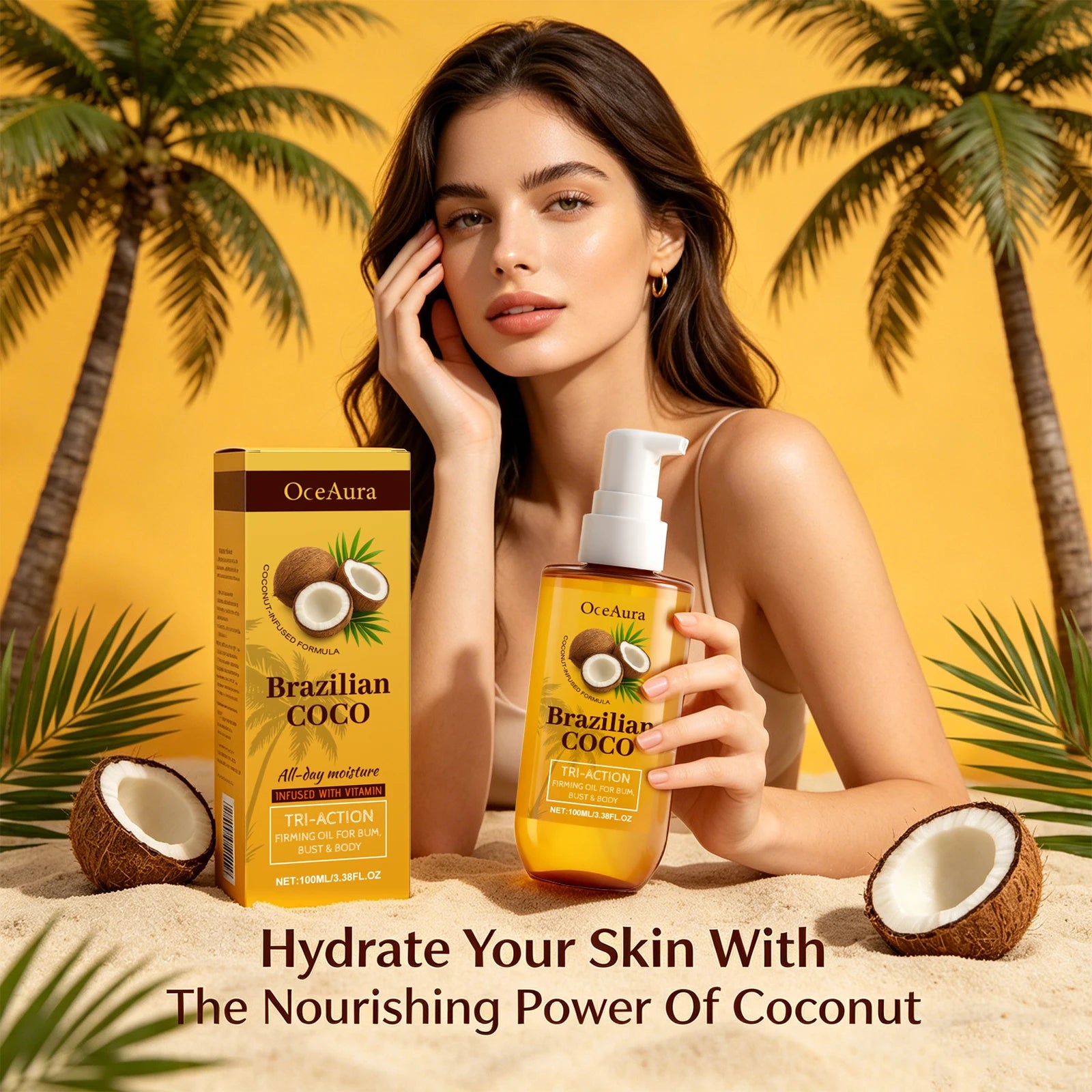 Coconut Firming Body Oil for Skin Hydration and Elasticity Restoration - 1