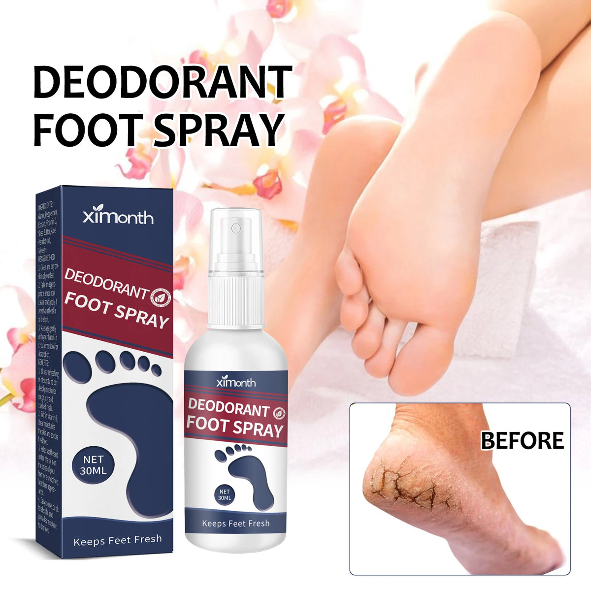 Refreshing Foot Deodorant Spray for Odor Removal and Hydrating Dry Heels