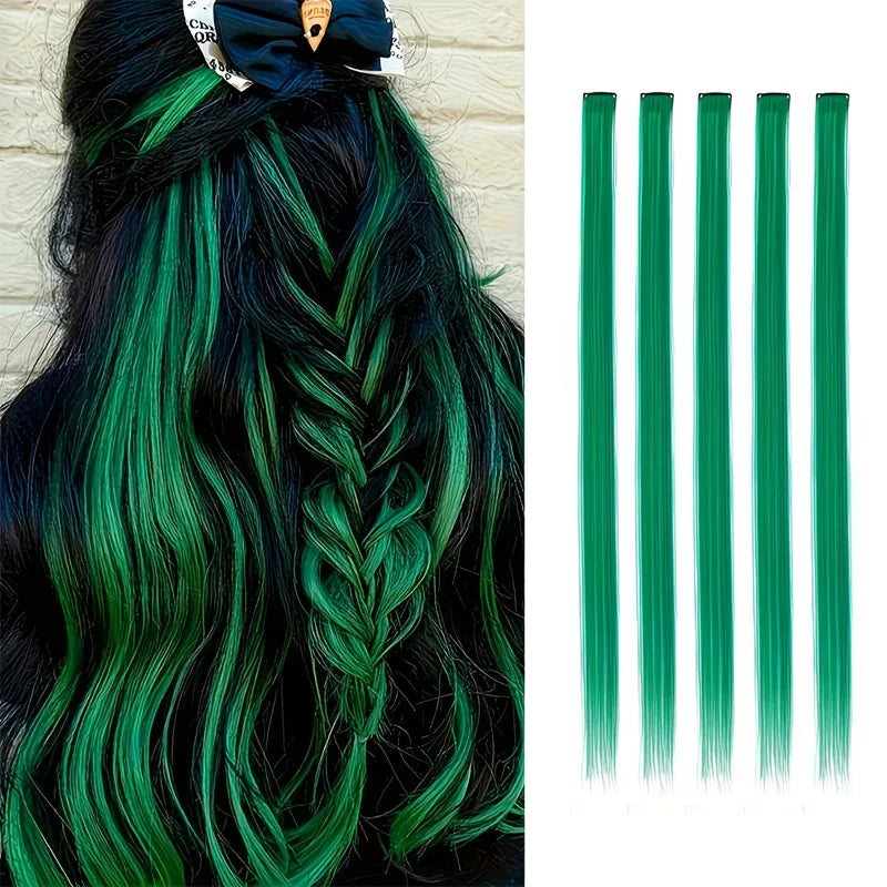 22 Inch Green Clip-In Hair Extensions for Parties