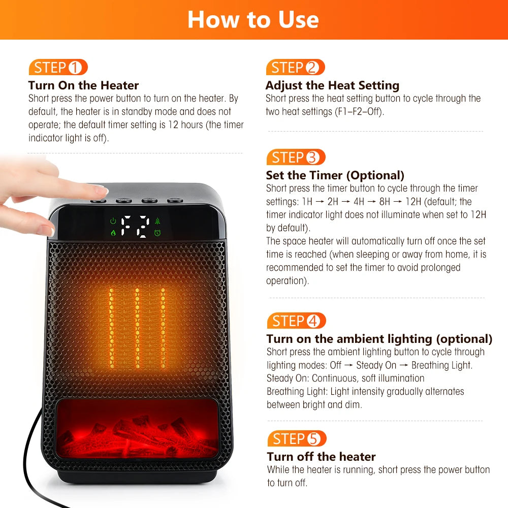 Portable Electric Ceramic Space Heater with Digital Display and Timer - 17