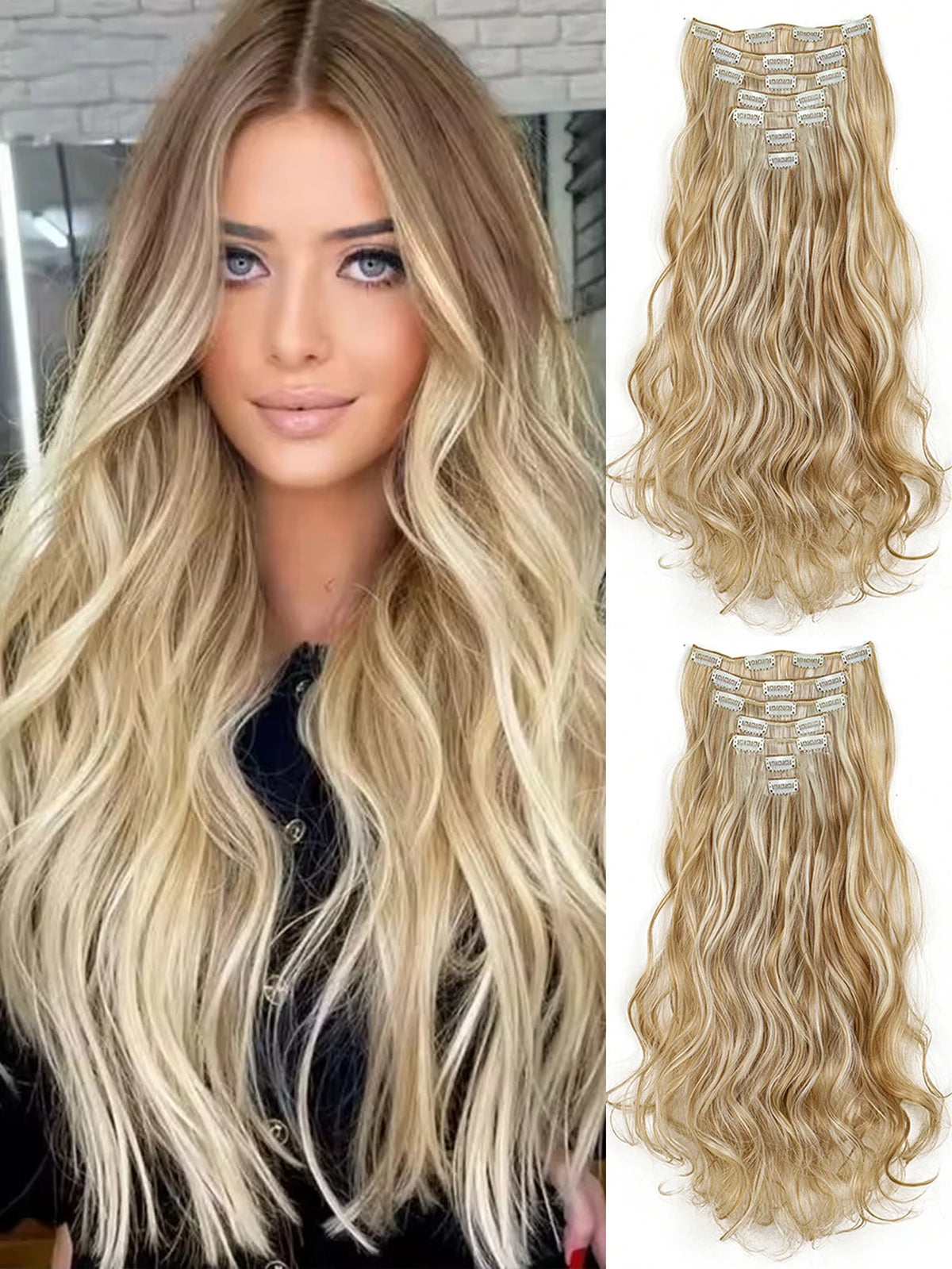 22-Inch Wavy Clip-In Hair Extensions for Instant Volume