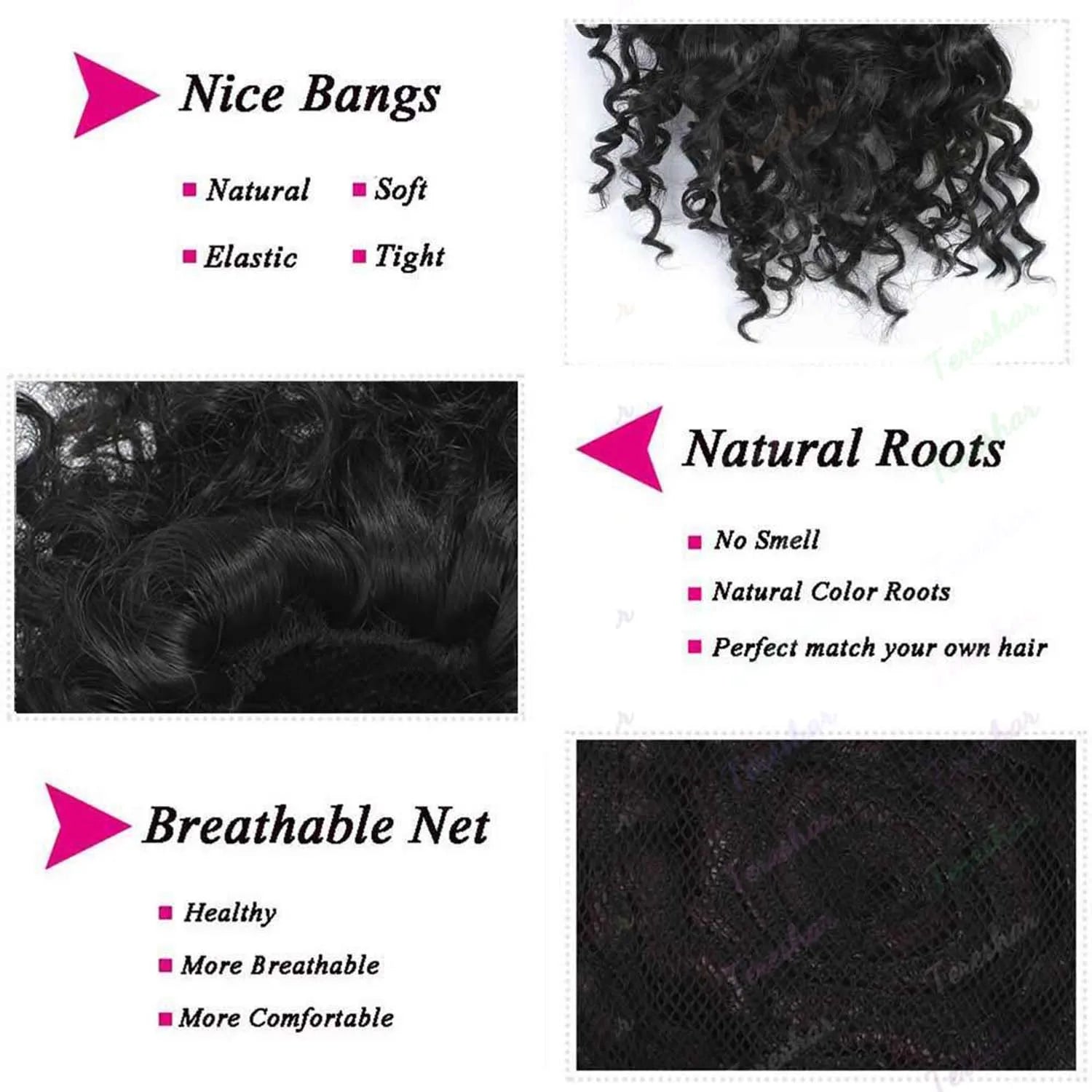 Kinky Curly Afro Puff Ponytail Extension with Bangs for Women - 4