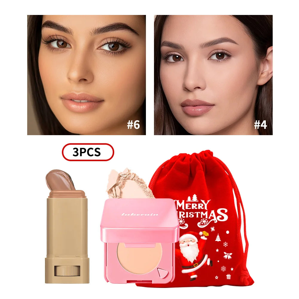Matte Foundation Stick and Setting Powder Makeup Set for Flawless Skin