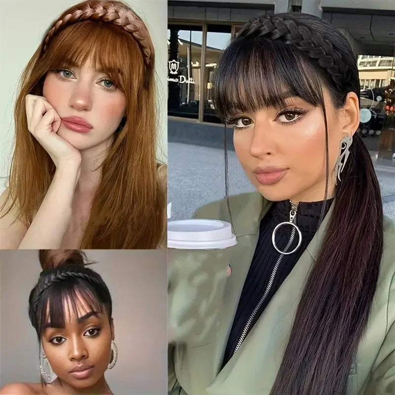 Braided Headband with Bangs for Instant Natural Hairstyle