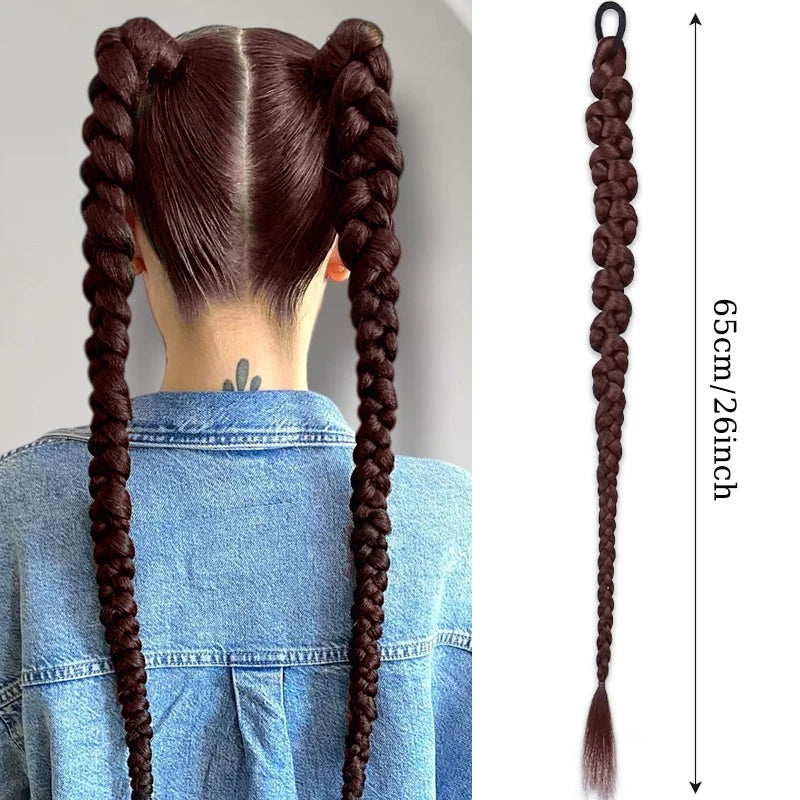 Thick Braided Ponytail Extension with Elastic Hair Tie for Daily Styling - 7